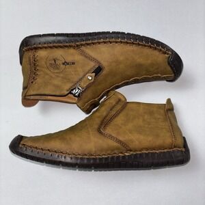 Men Handmade Leather Slip On Ankle Boots Size 42 Brown Side Zip Comfort Casual